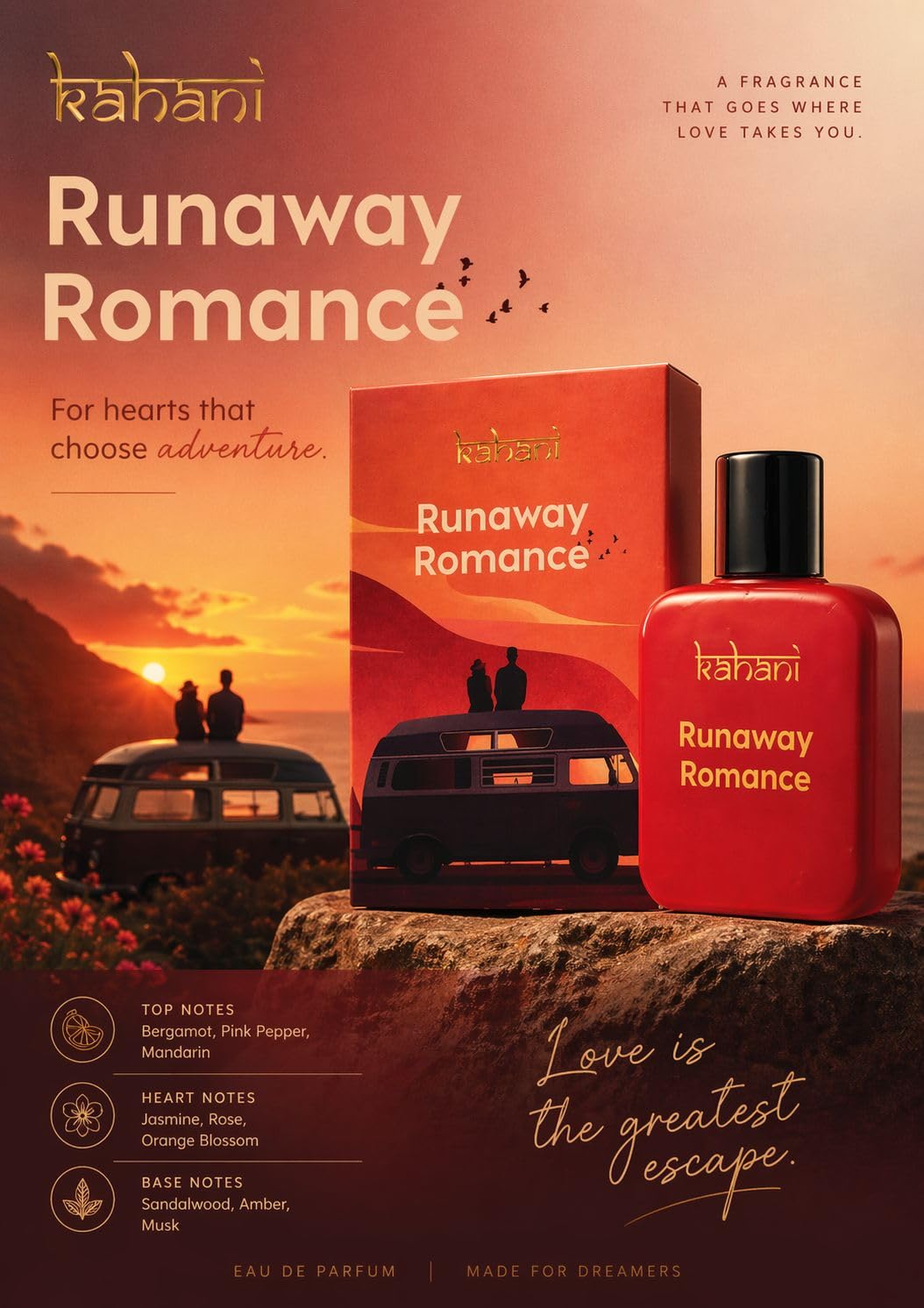 Vaux Kahani – Runaway Romance Aqua Perfume | Water-Based, Long Lasting Fragrance | Orange Blossom, Tuberose & Vanilla Notes | Skin Friendly Daily Wear | 50ml